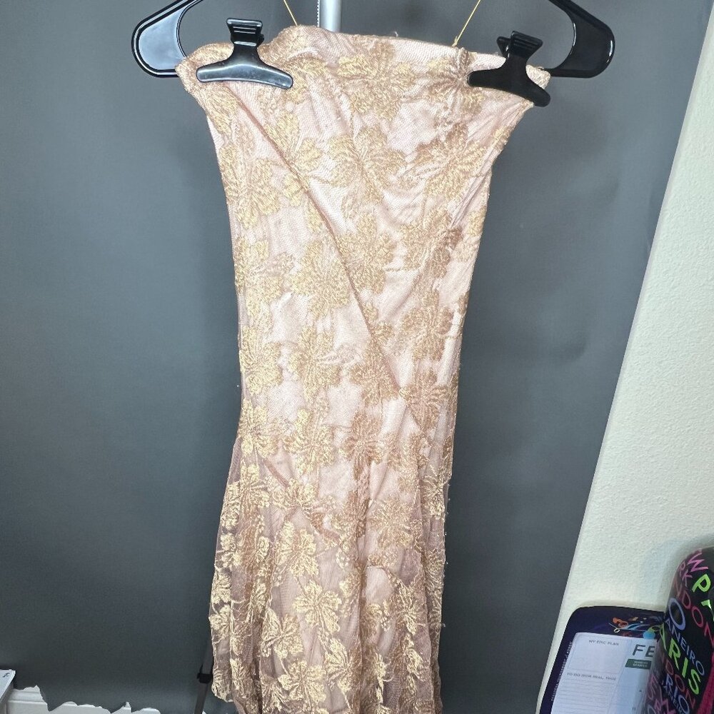 Cream and Brown Strapless Dress (XS)